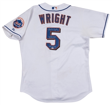 2007 David Wright Game Used, Twice Signed & Inscribed New York Mets Los Mets Alternate Jersey Used on 8/24/07 For Career Home Run #90 (MLB Authenticated & Steiner)